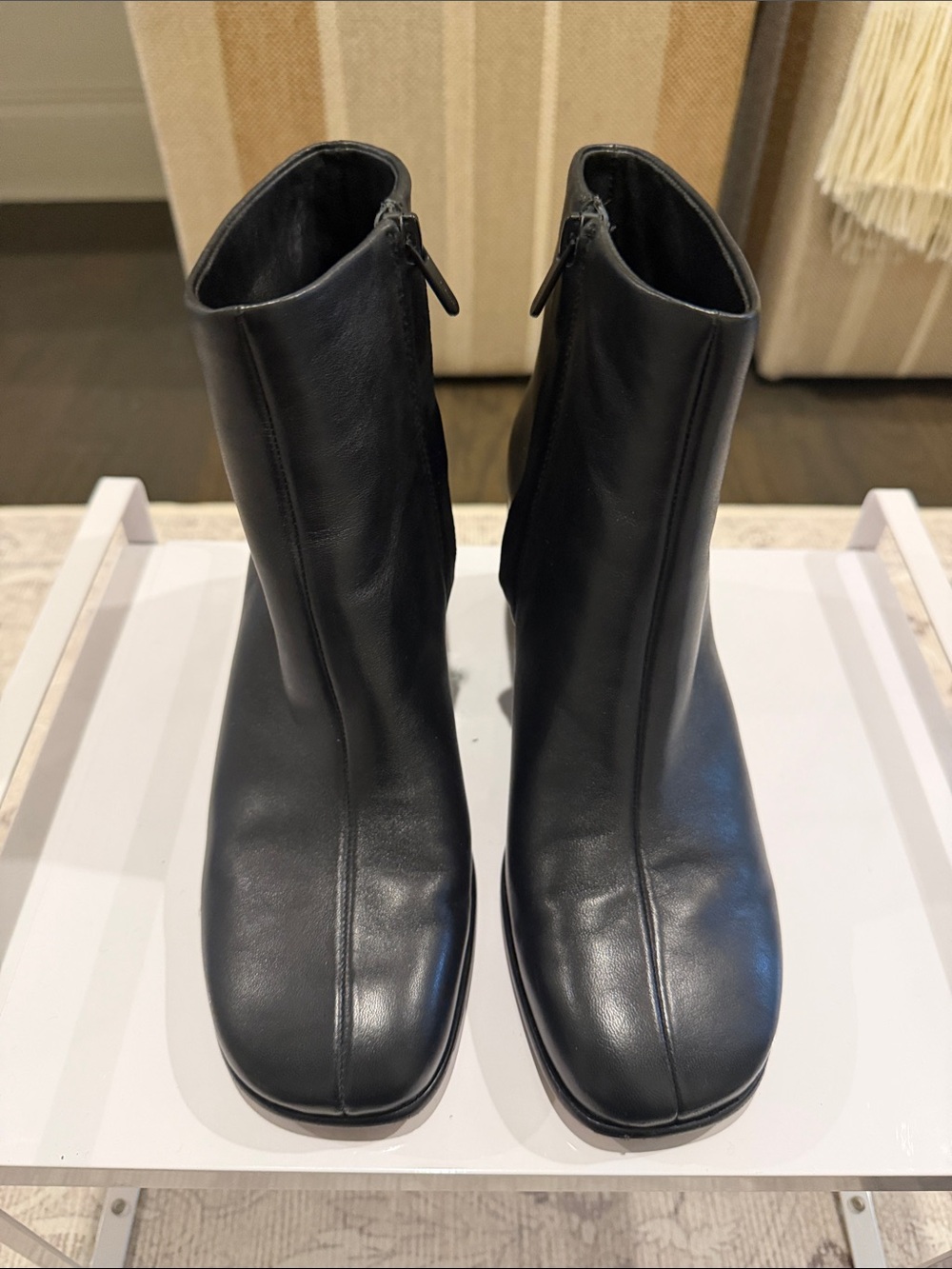 Vince Black Leather Zip-Back Ankle Boots